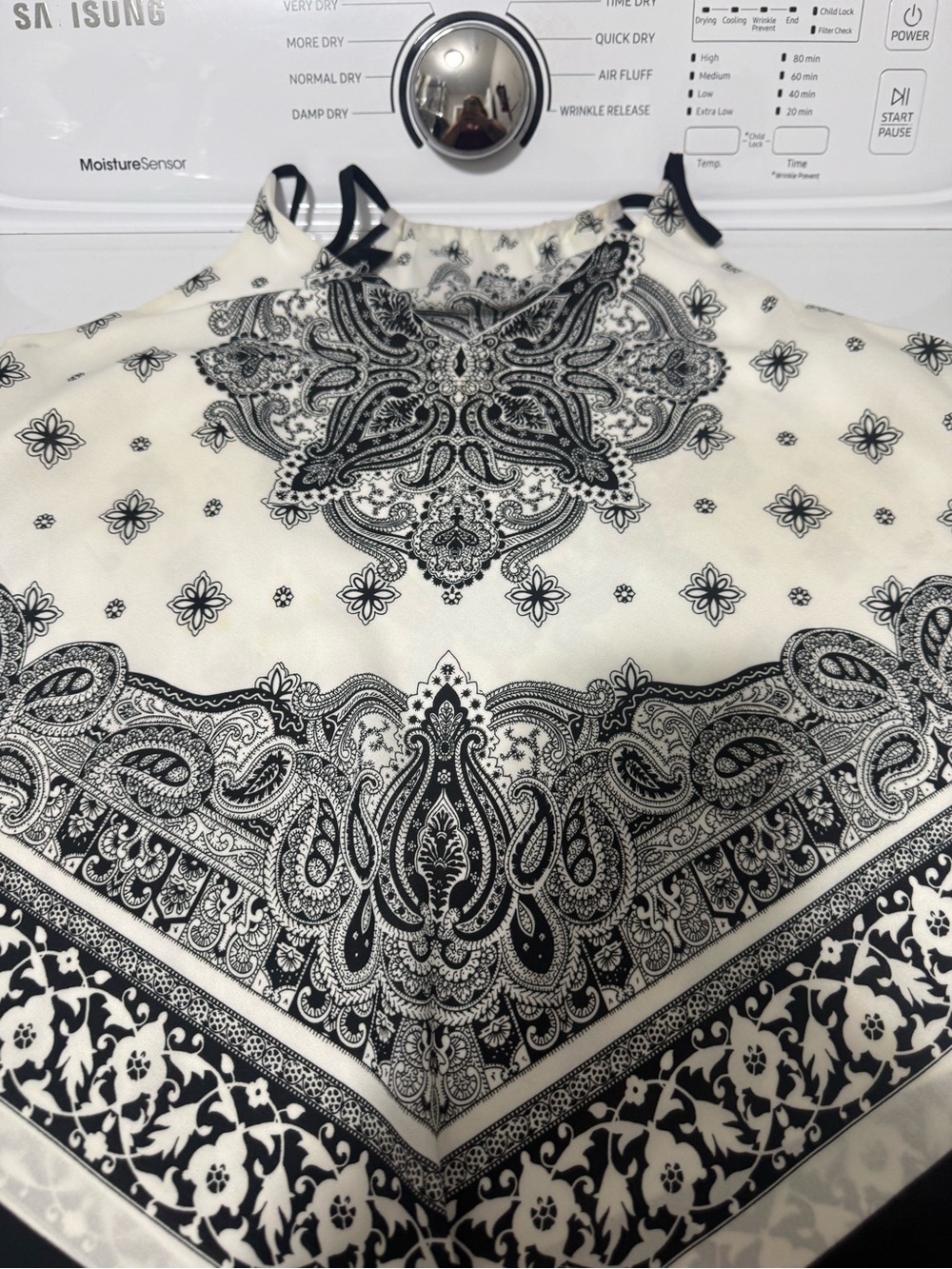 by & by Black and White Paisley Halter Top